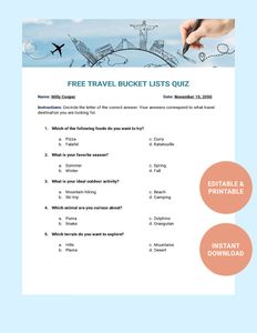 Download Free Travel Bucketlists Quiz Template for free