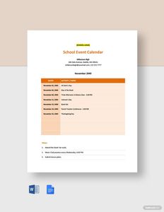 Download Editable School Event Calendar Template for free