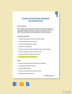 Download Church Operations Manager Job Description Template for free