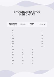 Download Snowboard Shoe Size Chart for free