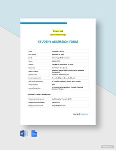 Download Blank University Admission Form Template for free