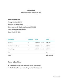 Download Shop Rent Receipt Format Template for free