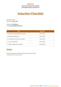 Download Induction Checklist Sample for free