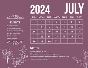 Download Pretty July 2024 Calendar for free