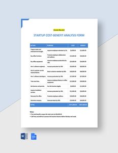 Download Editable Startup Cost Analysis Form Template for free