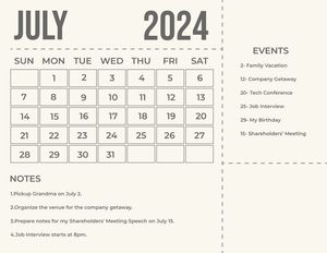 Download Simple July 2024 Calendar for free
