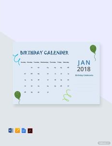 Download Sample Birthday Calendar Template for free