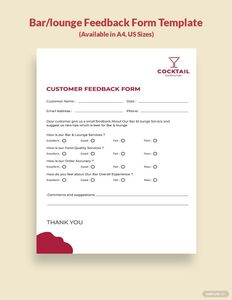 Download Bar/Lounge Feedback Form Template for free
