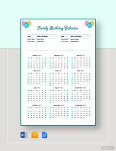 Download Family Birthday Calendar Template for free