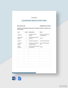 Download Classroom Observation Form Template for free