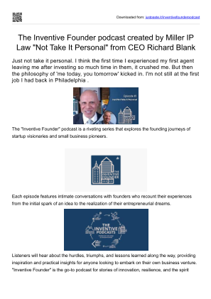 Baixe The Inventive Founder podcast created by Miller IP Law Not Take It Personal from CEO Richard Blank.pdf gratuitamente