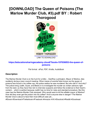 [DOWNLOAD] The Queen of Poisons (The Marlow Murder Club, #3).pdf BY : Robert Thorogood را به صورت رایگان دانلود کنید