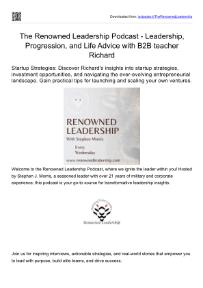 Télécharger The Renowned Leadership Podcast - Leadership, Progression, and Life Advice with B2B teacher Richard Blank.pdf gratuitement