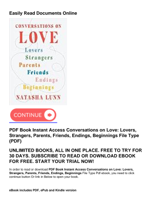 Télécharger PDF Book Instant Access Conversations on Love: Lovers, Strangers, Parents, Friends, Endings, Beginnings gratuitement