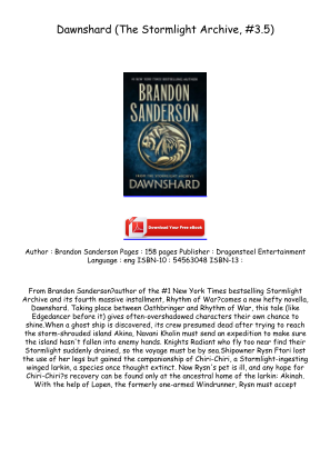 Baixe Download [PDF/EPUB] Dawnshard (The Stormlight Archive, #3.5) Free Download gratuitamente