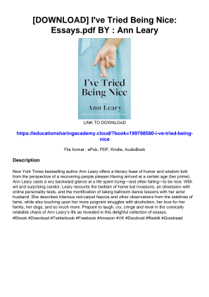 Download [DOWNLOAD] I've Tried Being Nice: Essays.pdf BY : Ann Leary for free