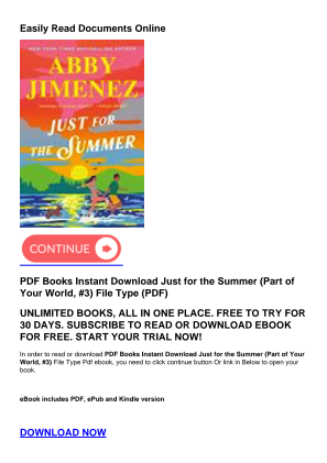 Descargar PDF Books Instant Download Just for the Summer (Part of Your World, #3) gratis