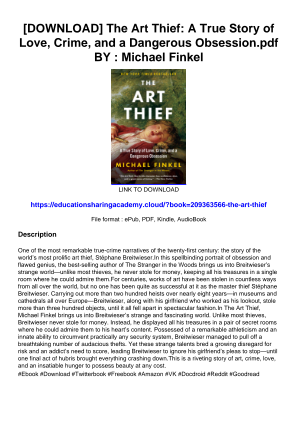 [DOWNLOAD] The Art Thief: A True Story of Love, Crime, and a Dangerous Obsession.pdf BY : Michael Finkel را به صورت رایگان دانلود کنید