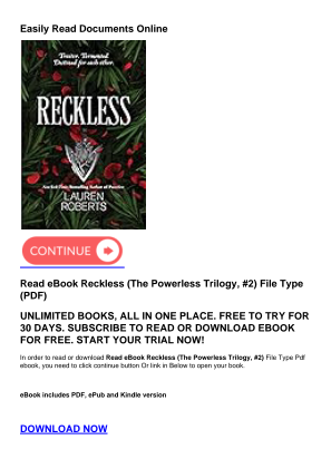 Télécharger Read eBook Reckless (The Powerless Trilogy, #2) gratuitement