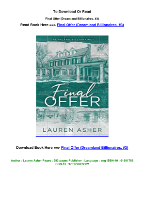 Télécharger LINK download EPub Final Offer Dreamland Billionaires  3 pdf By Lauren .pdf gratuitement