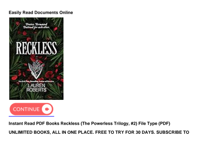 Download Instant Read PDF Books Reckless (The Powerless Trilogy, #2) for free