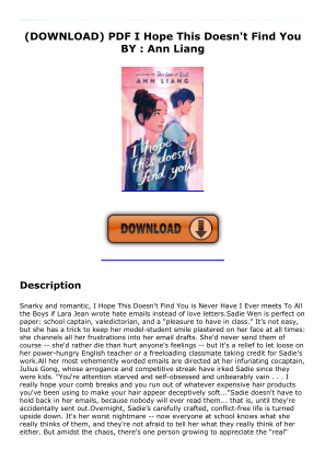 Télécharger (DOWNLOAD) PDF I Hope This Doesn't Find You BY : Ann Liang gratuitement