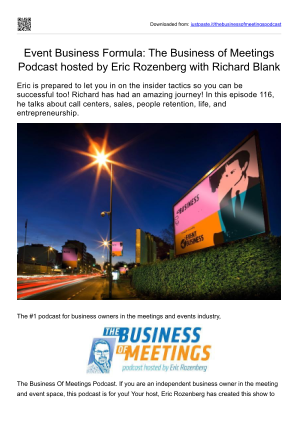 Baixe THE BUSINESS OF MEETINGS PODCAST OUTSOURCING GUEST RICHARD BLANK COSTA RICAS CALL CENTER.pdf gratuitamente