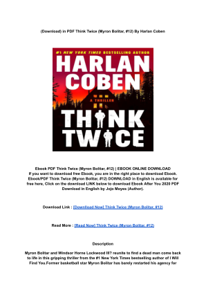 Download [PDF] Think Twice (Myron Bolitar, #12) By _ (Harlan Coben).pdf for free