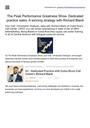 Télécharger Dedicated practice sales. A winning strategy with Richard Blank. The Peak Performance Greatness Show. gratuitement