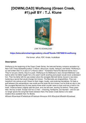 Baixe [DOWNLOAD] Wolfsong (Green Creek, #1).pdf BY : T.J. Klune gratuitamente