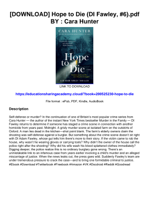 Télécharger [DOWNLOAD] Hope to Die (DI Fawley, #6).pdf BY : Cara Hunter gratuitement